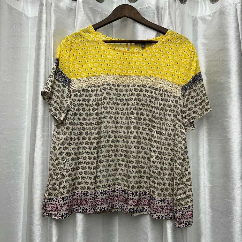 Blue Tassel Anthropologie Crochet Mix Media Top L